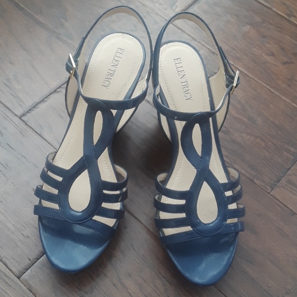 Ellen Tracy Shoes - Ellen Tracy Blue Strappy Wedge Platform Sandals